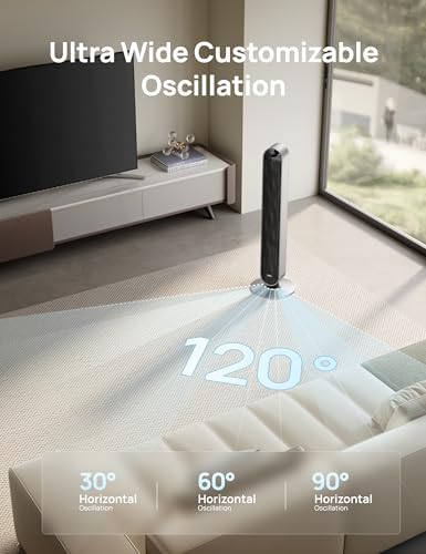 DREO Tower Fan for Bedroom  42 Inch 120  Oscillating Fan  20dB Quiet DC Motor  28ft/s Velocity Bladeless Standing Fan with 12 Speeds  4 Modes  12H Timer Cooling Fans for Home  Living Room