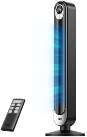DREO Tower Fan for Bedroom  28 ft/s  20dB Quiet Fans that Blow Cold Air  9 Speeds  4 Modes  12H Timer  Oscillating Cooling Standing Floor Fan Powerful for Indoor Home Office Room  LED Display  42 inch
