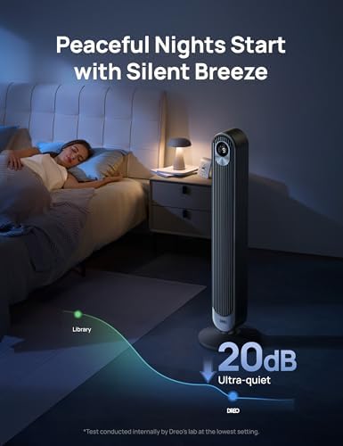 DREO Tower Fan for Bedroom  28 ft/s  20dB Quiet Fans that Blow Cold Air  9 Speeds  4 Modes  12H Timer  Oscillating Cooling Standing Floor Fan Powerful for Indoor Home Office Room  LED Display  42 inch