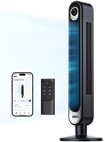 DREO Tower Fan for Bedroom  28 ft/s  20dB Quiet Fans that Blow Cold Air  9 Speeds  4 Modes  12H Timer  Oscillating Cooling Standing Floor Fan Powerful for Indoor Home Office Room  LED Display  42 inch