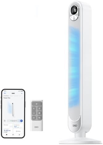 DREO Tower Fan for Bedroom  28 ft/s  20dB Quiet Fans that Blow Cold Air  9 Speeds  4 Modes  12H Timer  Oscillating Cooling Standing Floor Fan Powerful for Indoor Home Office Room  LED Display  42 inch