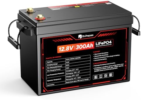 DR PREPARE 12V 300Ah LiFePO4 Battery  Grade A  Cells 3840Wh Rechargeable Lithium Iron Phosphate Battery  200A BMS & Low Temp Cut Off  Small Size for RV  Solar  Off Grid  Camping  Boat  Backup Power
