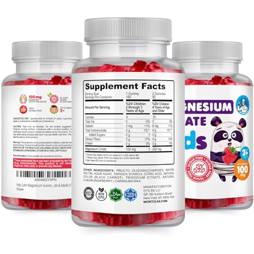 DR  MORITZ Sugar Free Calm Magnesium Gummies for Kids and Adults   Non GMO Magnesium Citrate Gummies   Raspberry Flavor   1 Pack  180 Count