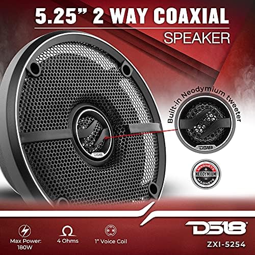 DS18 ZXI 44 4 Car Audio Coaxial Speaker with Built in Neodymium Tweeter and Kevlar Cone   2 Way 150 Watts Max 4 Ohm  2 Speakers 