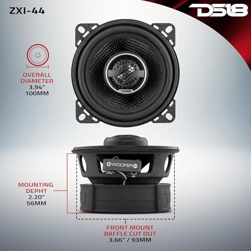DS18 ZXI 44 4 Car Audio Coaxial Speaker with Built in Neodymium Tweeter and Kevlar Cone   2 Way 150 Watts Max 4 Ohm  2 Speakers 