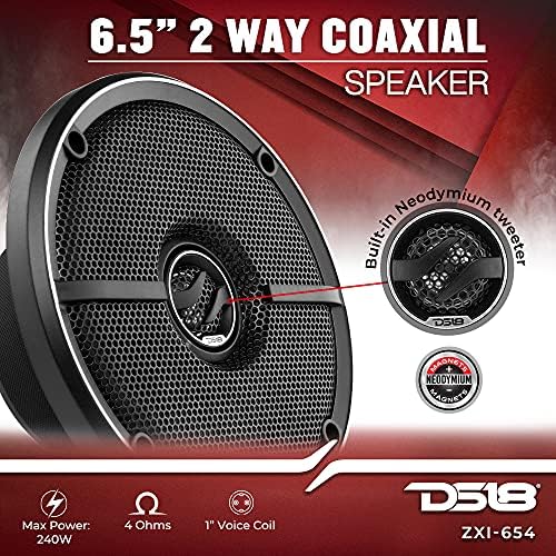 DS18 ZXI 44 4 Car Audio Coaxial Speaker with Built in Neodymium Tweeter and Kevlar Cone   2 Way 150 Watts Max 4 Ohm  2 Speakers 