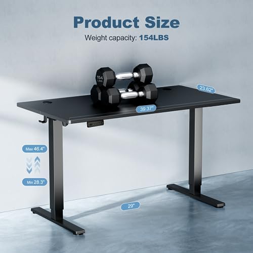 DUMOS 40 Inch Electric Standing Desk Height Adjustable  Sit to Stand Up Computer Workstations Work PC Table Home Office Study Writing Gaming Desks with Memory Presets for Walking Pad  Bedroom  Black