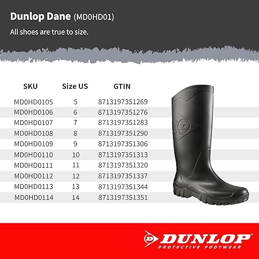 DUNLOP Protective Footwear  Dane  100  Waterproof PVC  Lightweight and Durable Protective Footwear  MD0HD01 11  Size 11  Black