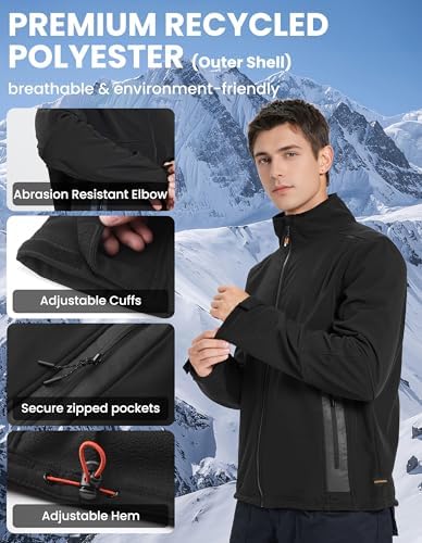 DURAWERK Softshell Jacket Mens Fleece Jacket Water Resistant Jackets Work Jackets for Men Tactical Jacket Windbreaker