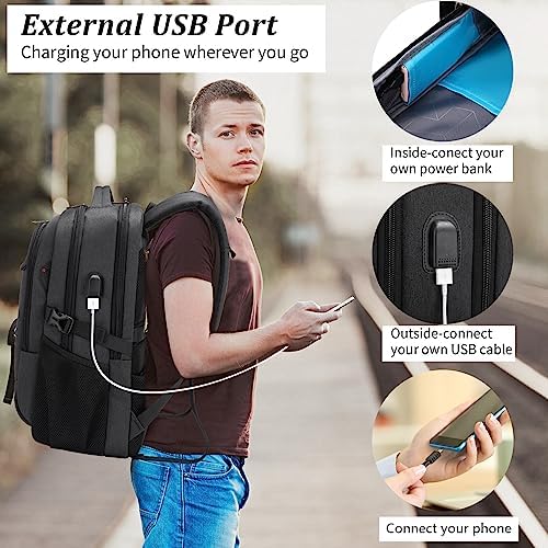 DUSLANG 17 Inch Laptop Backpack for Travel Water Resistant College Backpack for Men/Women Laptop Bag with USB Charging Port Black