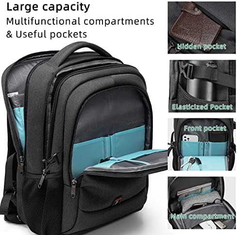 DUSLANG 17 Inch Laptop Backpack for Travel Water Resistant College Backpack for Men/Women Laptop Bag with USB Charging Port Black