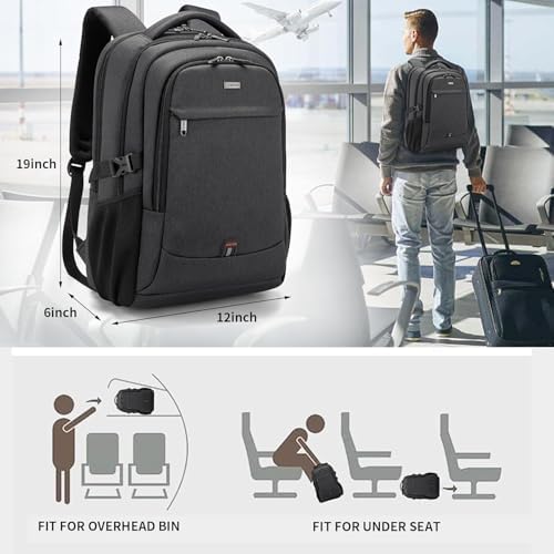 DUSLANG 17 Inch Laptop Backpack for Travel Water Resistant College Backpack for Men/Women Laptop Bag with USB Charging Port Black