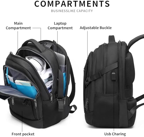 DUSLANG 17 Inch Laptop Backpack for Travel Water Resistant College Backpack for Men/Women Laptop Bag with USB Charging Port Black