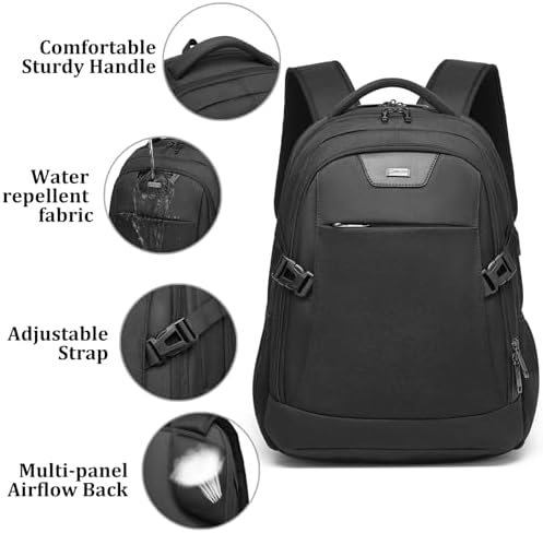DUSLANG 17 Inch Laptop Backpack for Travel Water Resistant College Backpack for Men/Women Laptop Bag with USB Charging Port Black