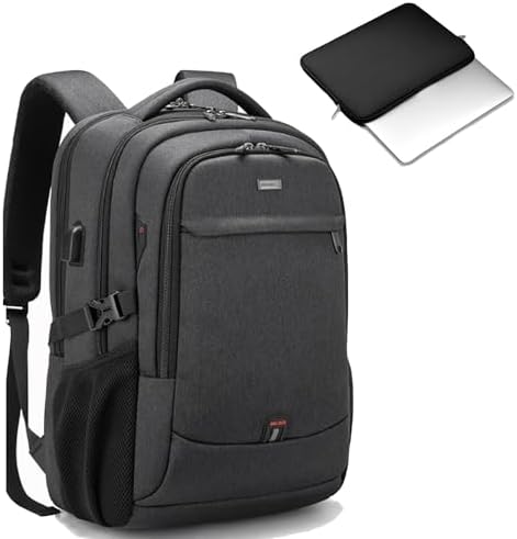 DUSLANG 17 Inch Laptop Backpack for Travel Water Resistant College Backpack for Men/Women Laptop Bag with USB Charging Port Black