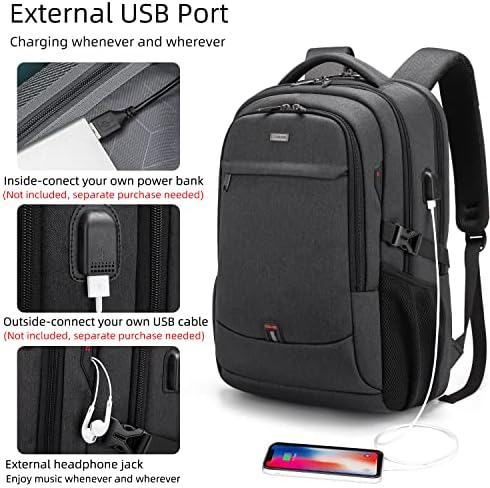 DUSLANG 17 Inch Laptop Backpack for Travel Water Resistant College Backpack for Men/Women Laptop Bag with USB Charging Port Black