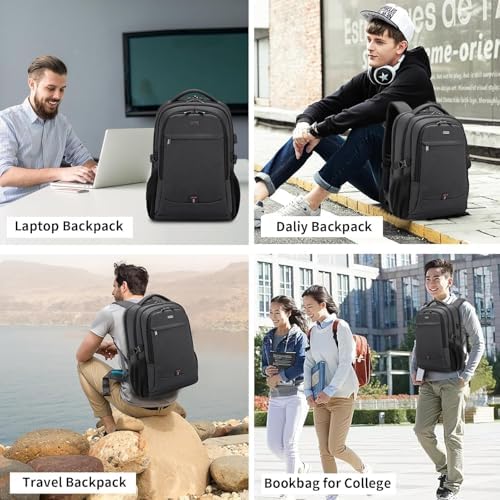 DUSLANG 17 Inch Laptop Backpack for Travel Water Resistant College Backpack for Men/Women Laptop Bag with USB Charging Port Black