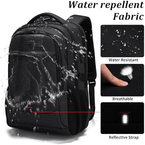 DUSLANG 17 Inch Laptop Backpack for Travel Water Resistant College Backpack for Men/Women Laptop Bag with USB Charging Port Black