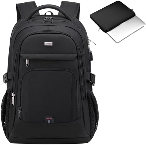 DUSLANG 17 Inch Laptop Backpack for Travel Water Resistant College Backpack for Men/Women Laptop Bag with USB Charging Port Black