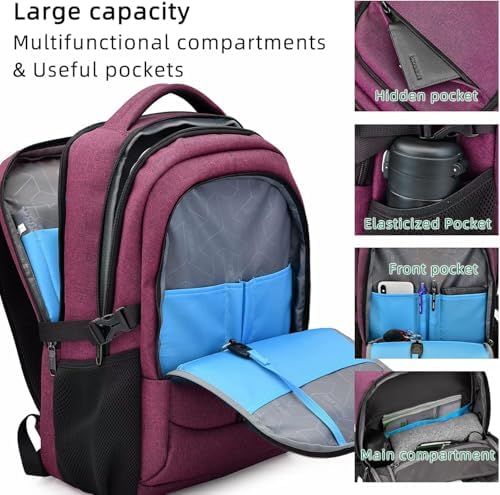 DUSLANG 17 Inch Laptop Backpack for Travel Water Resistant College Backpack for Men/Women Laptop Bag with USB Charging Port Black