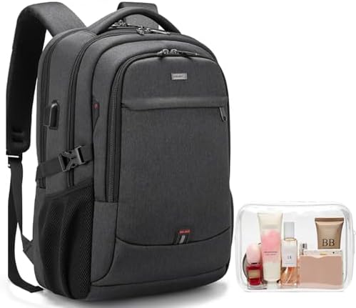 DUSLANG 17 Inch Laptop Backpack for Travel Water Resistant College Backpack for Men/Women Laptop Bag with USB Charging Port Black