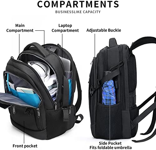 DUSLANG 17 Inch Laptop Backpack for Travel Water Resistant College Backpack for Men/Women Laptop Bag with USB Charging Port Black