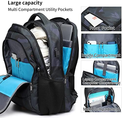 DUSLANG 17 Inch Laptop Backpack for Travel Water Resistant College Backpack for Men/Women Laptop Bag with USB Charging Port Black