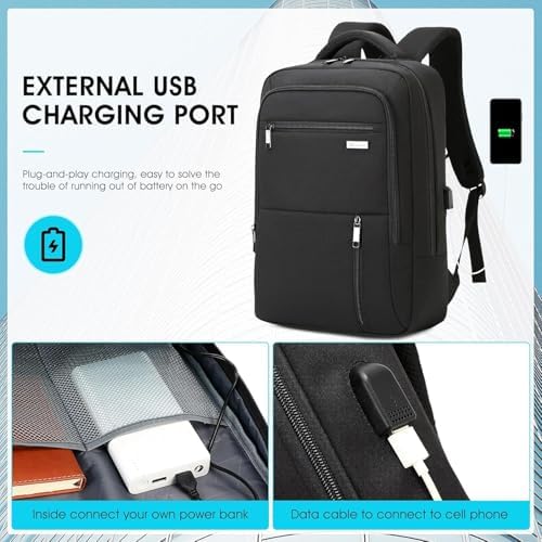 DUSLANG 17 Inch Laptop Backpack for Travel Water Resistant College Backpack for Men/Women Laptop Bag with USB Charging Port Black