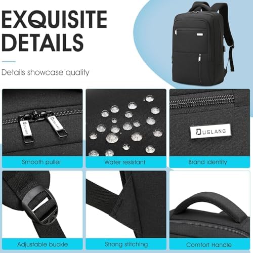 DUSLANG 17 Inch Laptop Backpack for Travel Water Resistant College Backpack for Men/Women Laptop Bag with USB Charging Port Black