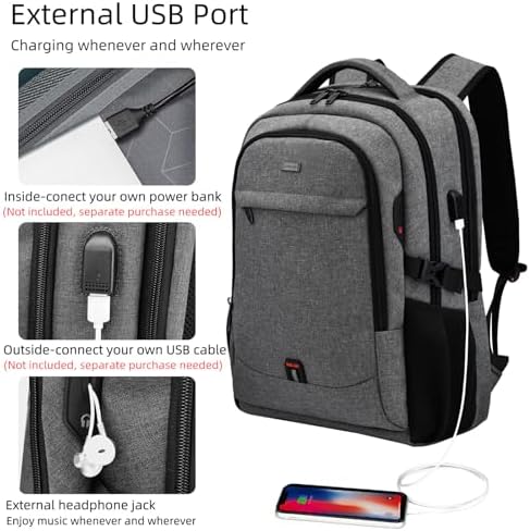 DUSLANG 17 Inch Laptop Backpack for Travel Water Resistant College Backpack for Men/Women Laptop Bag with USB Charging Port Black