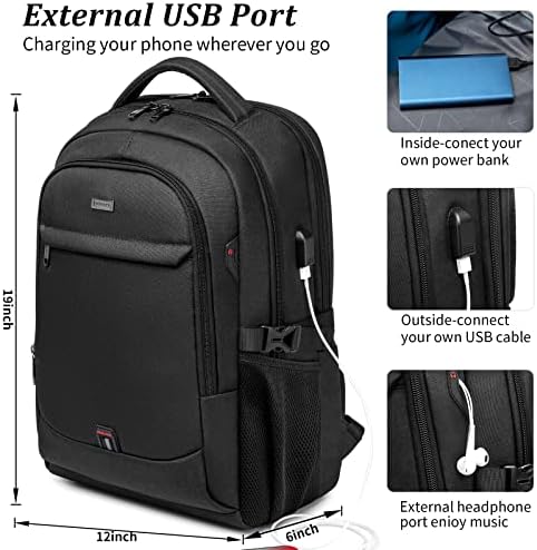 DUSLANG 17 Inch Laptop Backpack for Travel Water Resistant College Backpack for Men/Women Laptop Bag with USB Charging Port Black