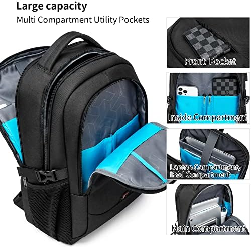 DUSLANG 17 Inch Laptop Backpack for Travel Water Resistant College Backpack for Men/Women Laptop Bag with USB Charging Port Black