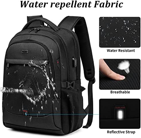 DUSLANG 17 Inch Laptop Backpack for Travel Water Resistant College Backpack for Men/Women Laptop Bag with USB Charging Port Black
