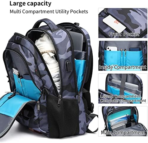 DUSLANG 17 Inch Laptop Backpack for Travel Water Resistant College Backpack for Men/Women Laptop Bag with USB Charging Port Black