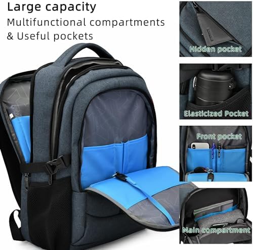 DUSLANG 17 Inch Laptop Backpack for Travel Water Resistant College Backpack for Men/Women Laptop Bag with USB Charging Port Black