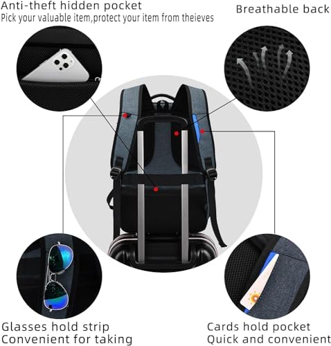 DUSLANG 17 Inch Laptop Backpack for Travel Water Resistant College Backpack for Men/Women Laptop Bag with USB Charging Port Black