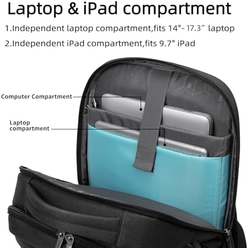 DUSLANG 17 Inch Laptop Backpack for Travel Water Resistant College Backpack for Men/Women Laptop Bag with USB Charging Port Black