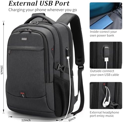 DUSLANG 17 Inch Laptop Backpack for Travel Water Resistant College Backpack for Men/Women Laptop Bag with USB Charging Port Black