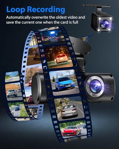 Cámara de tablero frontal y trasera, cámara de tablero 1080P para automóviles, cámara de automóvil de 3 canales frontal trasera e interior con tarjeta de 32 GB, grabación en bucle, visión nocturna