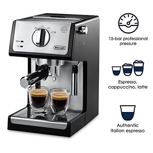 DeLonghi 15 Bar Pump Espresso Machine with Milk Frother & Temperature Control   Compact Home Barista Coffee Maker for Espresso  Latte  Cappuccino & Iced Coffee  Easy to Clean Design