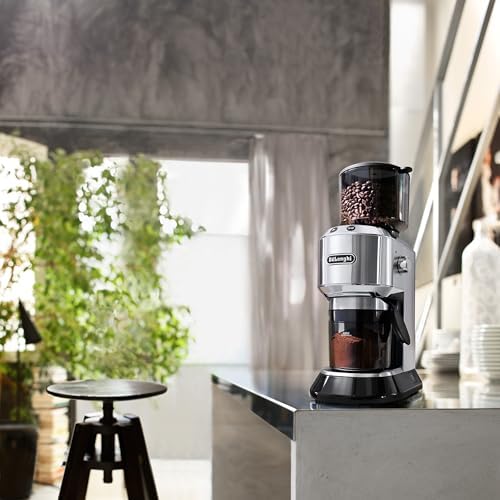 DeLonghi Dedica Conical Burr Grinder with Portafilter Attachment  6 9 x 11 2 x 18 1 inches  Silver