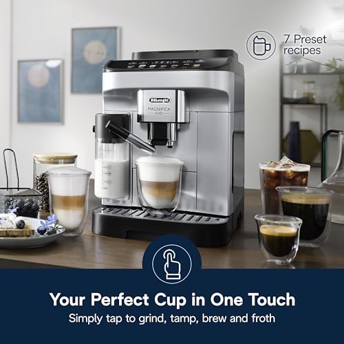 DeLonghi Magnifica Evo Automatic Espresso & Coffee Machine with Auto Milk Frother  Built in Grinder & Auto Clean Function   For Latte  Cappuccino  Americano  Iced Coffee  ECAM29084SB   Silver