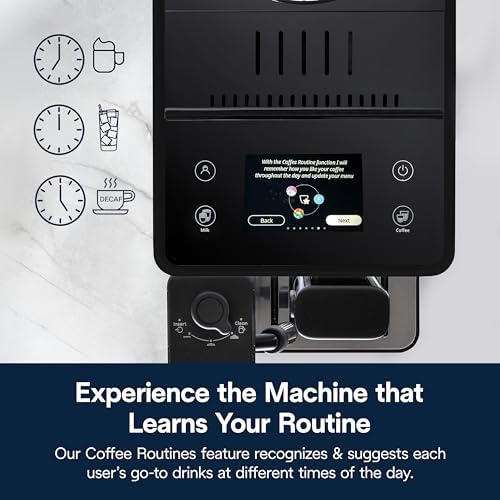 DeLonghi Rivelia Automatic Espresso Machine with Grinder & Milk Frother   All in One Coffee Maker  Hot & Iced Latte  Cappuccino  Bean Switch System  Burr Grinder  Compact Italian Design  Black