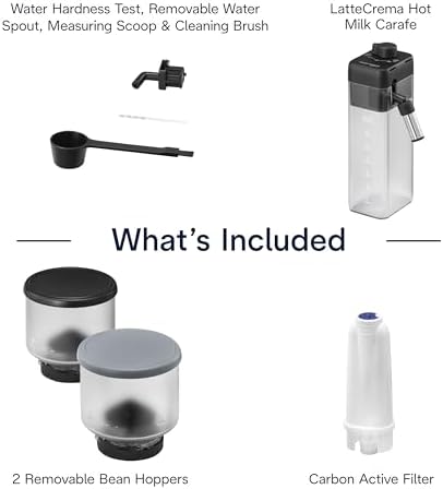 DeLonghi Rivelia Automatic Espresso Machine with Grinder & Milk Frother   All in One Coffee Maker  Hot & Iced Latte  Cappuccino  Bean Switch System  Burr Grinder  Compact Italian Design  Black