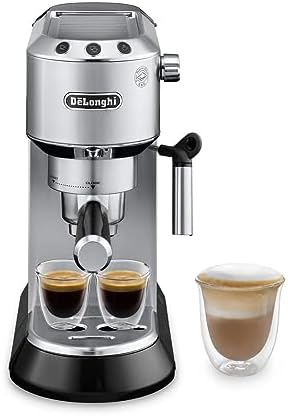 De Longhi Dedica Espresso Machine with Manual Milk Frother  15 Bar Pump & Adjustable Tray   Home Barista Coffee Maker for Espresso  Latte  Cappuccino & Iced Coffee   Italian Stainless Steel Design