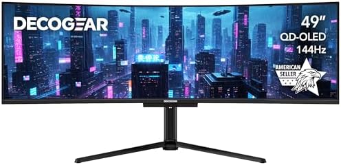 Deco Gear 49 Curved QD OLED Ultrawide Monitor   5120x1440   144Hz   HDR400 True Black   0 03ms   FreeSync Premium   100  sRGB   HDMI 2 1   90W USB C   Built in Speakers  Height Adjustable Stand