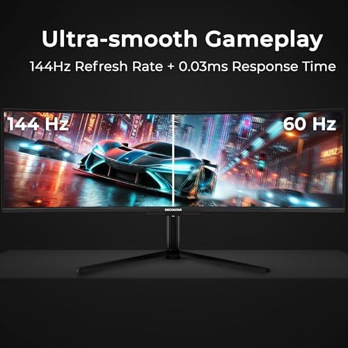 Deco Gear 49 Curved QD OLED Ultrawide Monitor   5120x1440   144Hz   HDR400 True Black   0 03ms   FreeSync Premium   100  sRGB   HDMI 2 1   90W USB C   Built in Speakers  Height Adjustable Stand