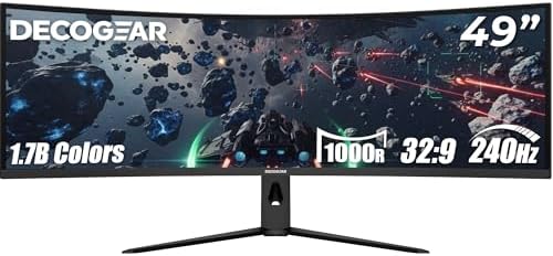 Deco Gear 49 Curved QD OLED Ultrawide Monitor   5120x1440   144Hz   HDR400 True Black   0 03ms   FreeSync Premium   100  sRGB   HDMI 2 1   90W USB C   Built in Speakers  Height Adjustable Stand