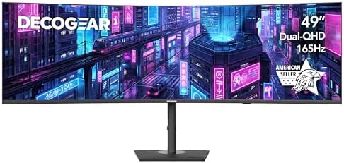Deco Gear 49 Curved QD OLED Ultrawide Monitor   5120x1440   144Hz   HDR400 True Black   0 03ms   FreeSync Premium   100  sRGB   HDMI 2 1   90W USB C   Built in Speakers  Height Adjustable Stand