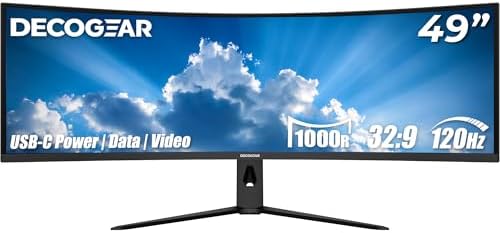 Deco Gear 49 Curved QD OLED Ultrawide Monitor   5120x1440   144Hz   HDR400 True Black   0 03ms   FreeSync Premium   100  sRGB   HDMI 2 1   90W USB C   Built in Speakers  Height Adjustable Stand